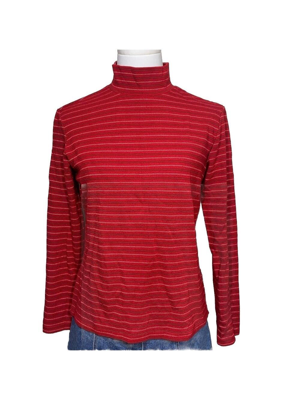 GAP Women's Mock Neck Long Sleeve Top Red Stripped Size M Made In USA